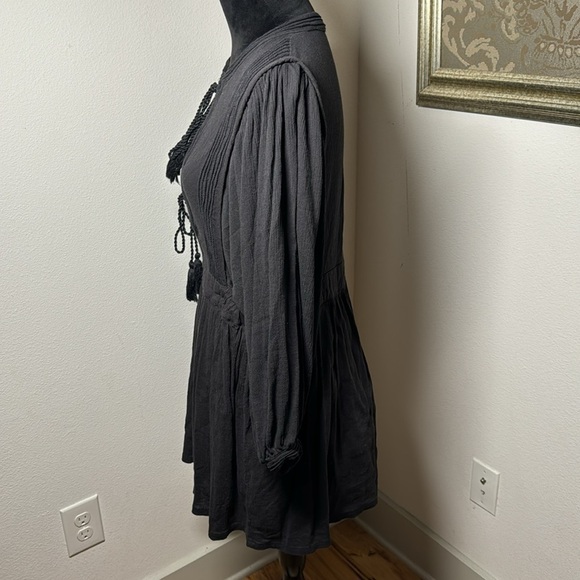 MNG black tie up front Roman dollman sleeves elastic waist Boho dress Sz L - Picture 6 of 15